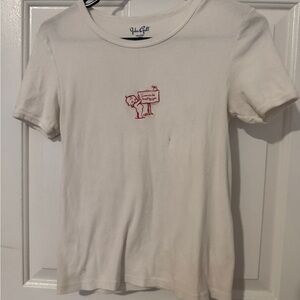 Brandy Melville Cream Tee with Red Baby Graphic